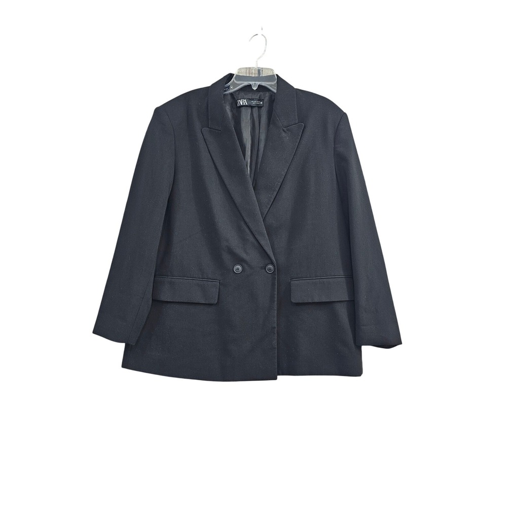 Zara Blazer Women's L Black Boxy Oversize Double Breasted Professional Workwear